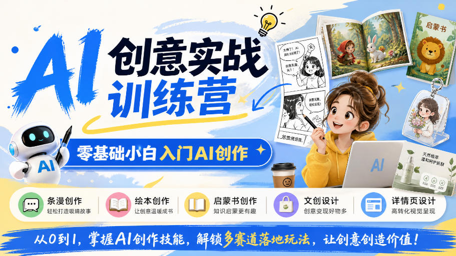 AI创意实战训练营，零基础小白入门AI创作，解锁条漫、绘本、启蒙书、文创、详情页多赛道落地玩法-知创网