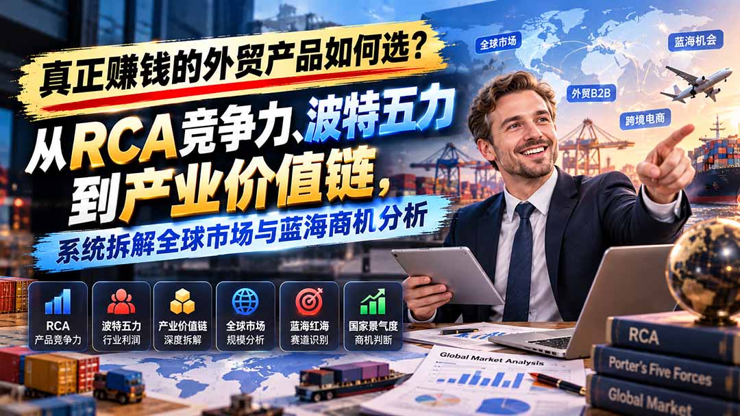 （20932期）真正赚钱的外贸B2B产品如何选？从RCA竞争力、波特五力到产业价值链，系统拆解全球市场与蓝海商机分析-知创网