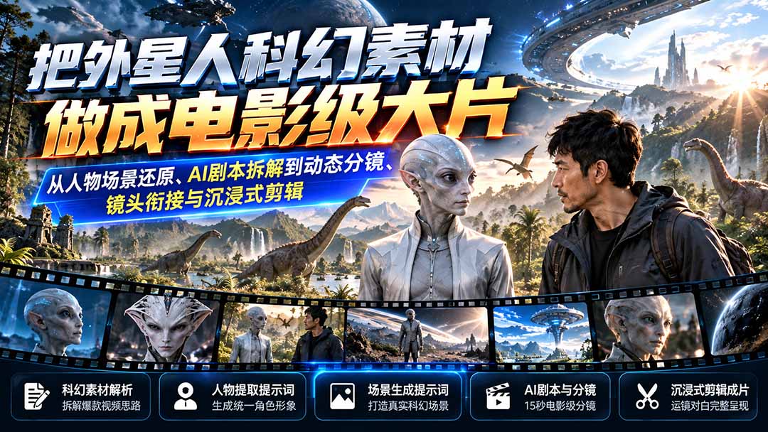 （20946期）把外星人科幻素材做成电影级大片：从人物场景还原、AI剧本拆解到动态分镜、镜头衔接与沉浸式剪辑-知创网