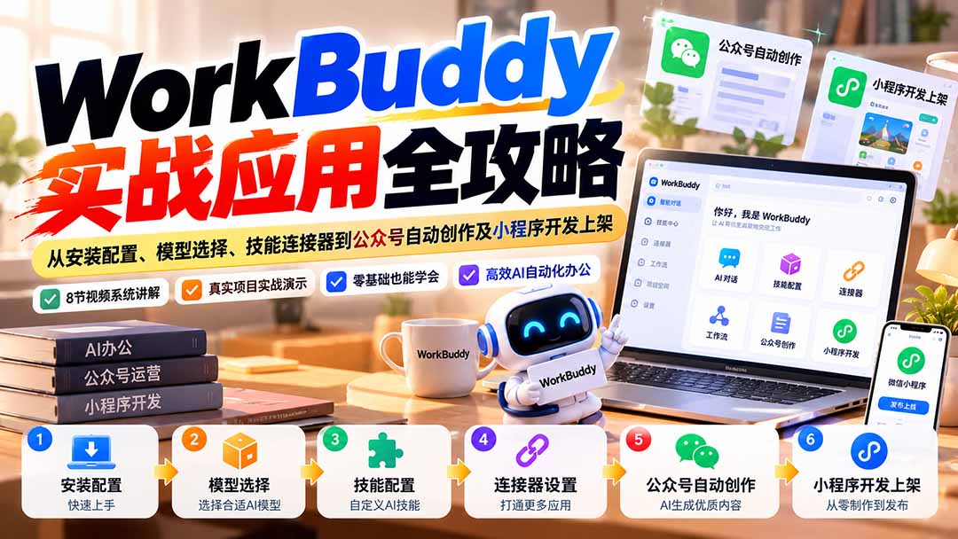 (21093期)WorkBuddy 实战应用全攻略:从安装配置、模型选择、技能连接器到公众号自动创作及小程序开发上架-知创网