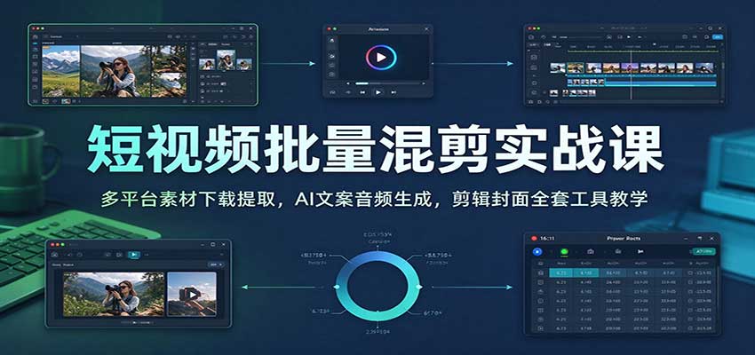 短视频批量混剪实战课：多平台素材下载提取，AI文案音频生成，剪辑封面全套工具教学-知创网