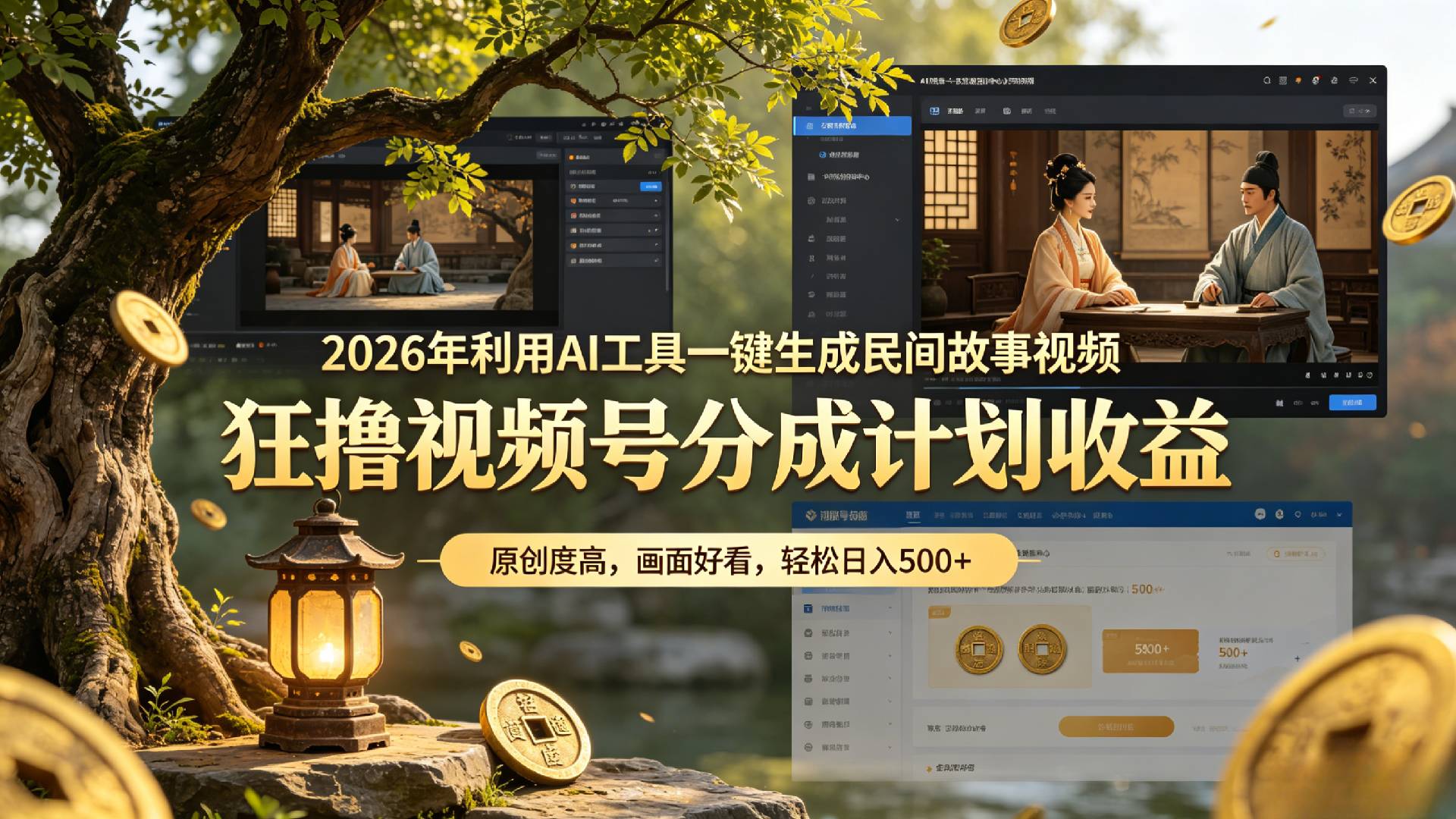 2026年利用AI工具一键生成民间故事视频，狂撸视频号分成计划收益，原创度高，画面好看，轻松日入500+-知创网