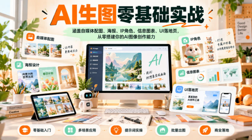 AI生图零基础实战，涵盖自媒体配图、海报、IP角色、信息图表、UI落地页，从零搭建你的AI图像创作能力-知创网
