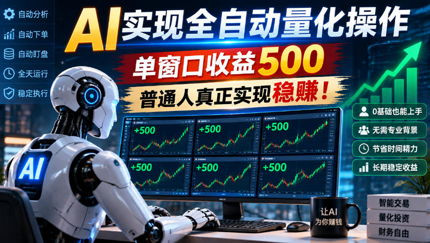 AI实现全自动量化操作，单窗口收益500，普通人真正实现稳賺！【揭秘】-知创网