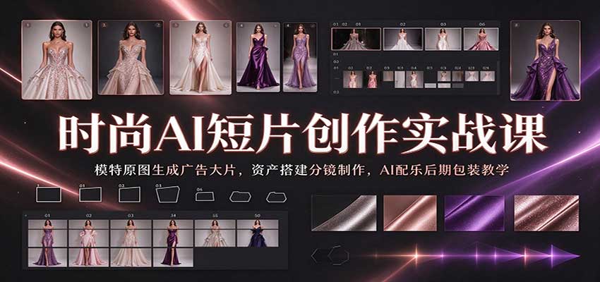 时尚AI短片创作实战课：模特原图生成广告大片，资产搭建分镜制作，AI配乐后期包装教学-知创网