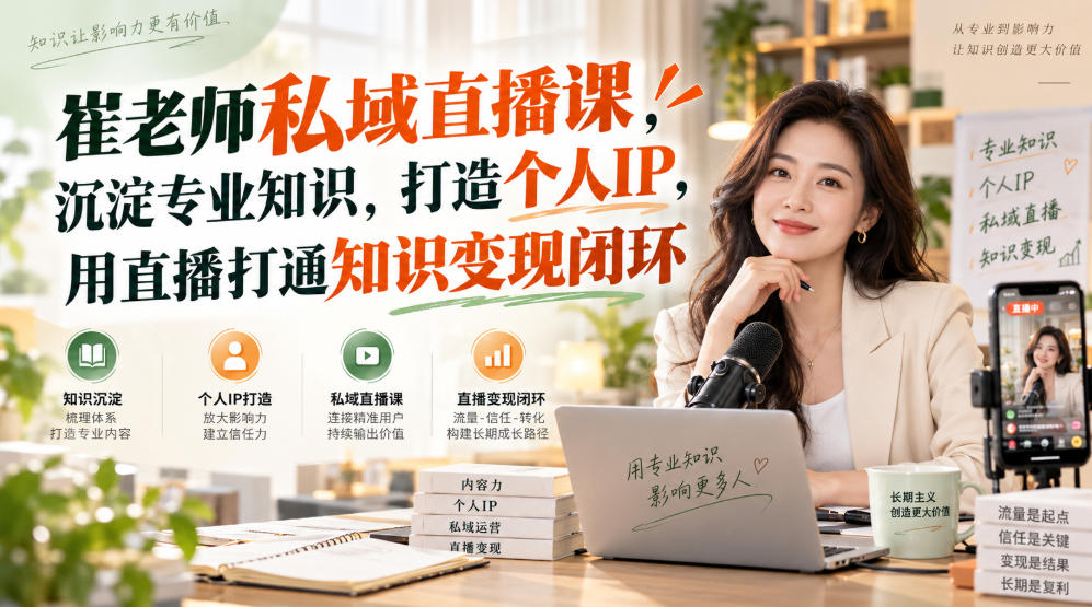 崔老师私域直播课，沉淀专业知识，打造个人IP，用直播打通知识变现闭环-知创网