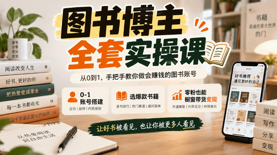 图书博主全套实操课，0‑1账号搭建，选爆款书籍，零粉也能橱窗带货变现-知创网