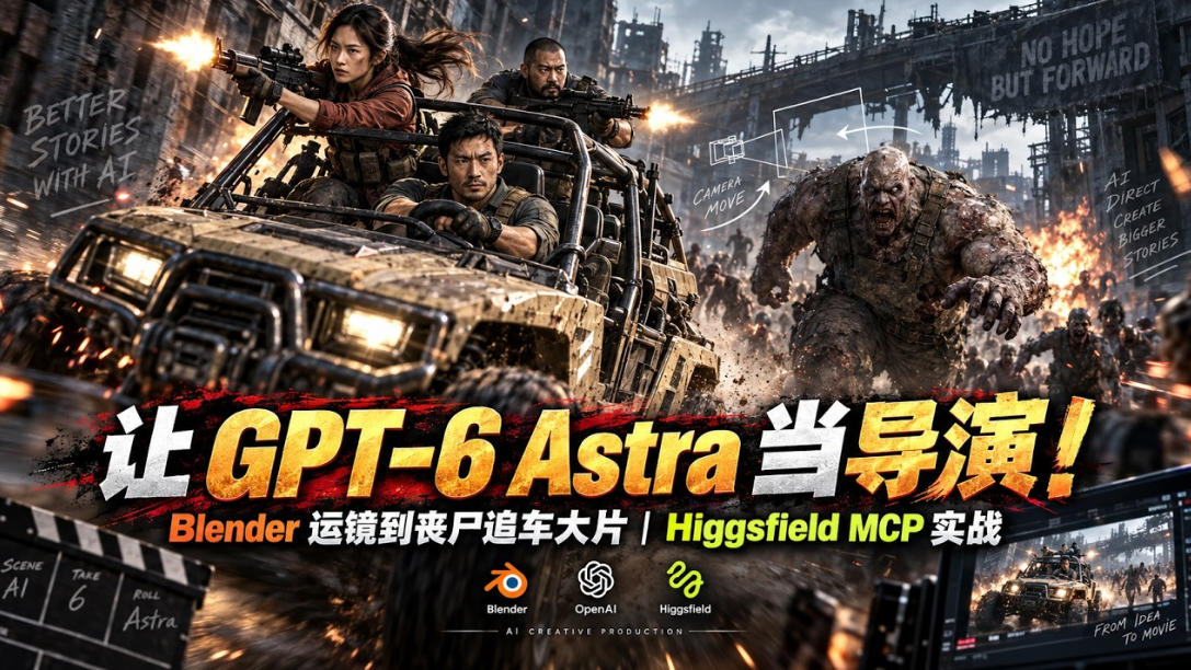 让GPT-6 Astra当导演！Blender运镜到丧尸追车大片｜Higgsfield MCP实战-知创网