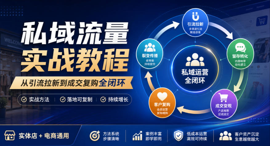 私域流量实战教程，从引流拉新到成交复购全闭环，实体店电商通用-知创网