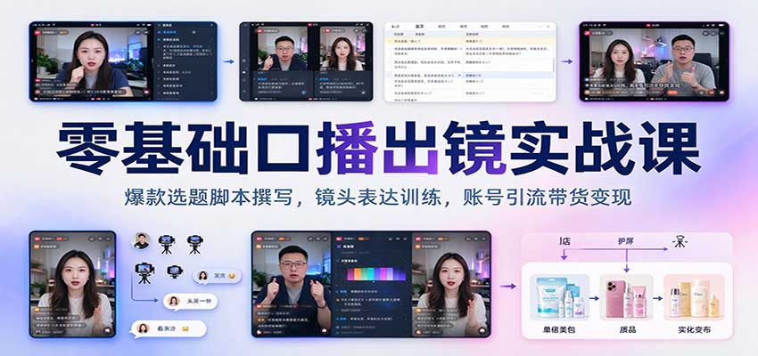 零基础口播出镜实战课:爆款选题脚本撰写,镜头表达训练,账号引流带货变现-知创网