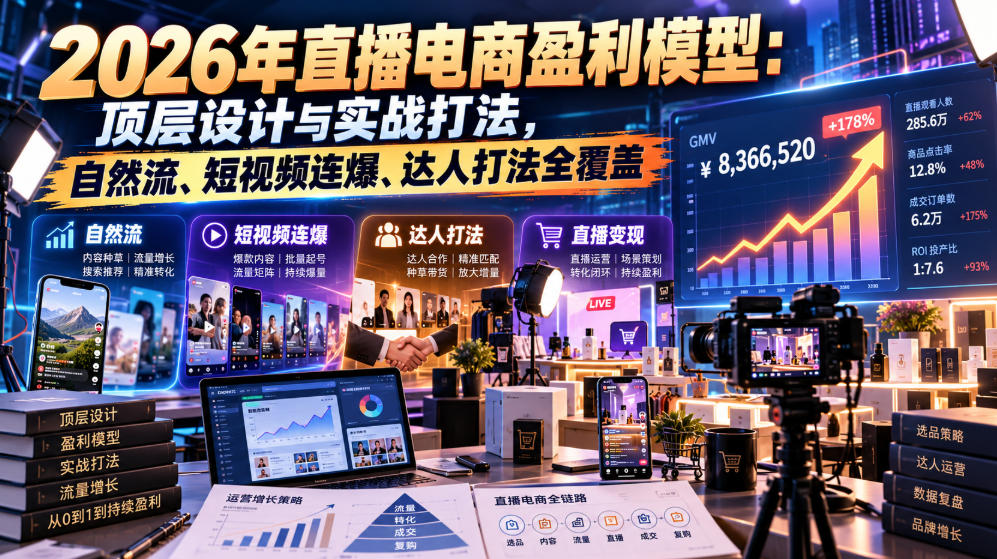 2026年直播电商盈利模型：顶层设计与实战打法，自然流、短视频连爆、达人打法全覆盖-知创网