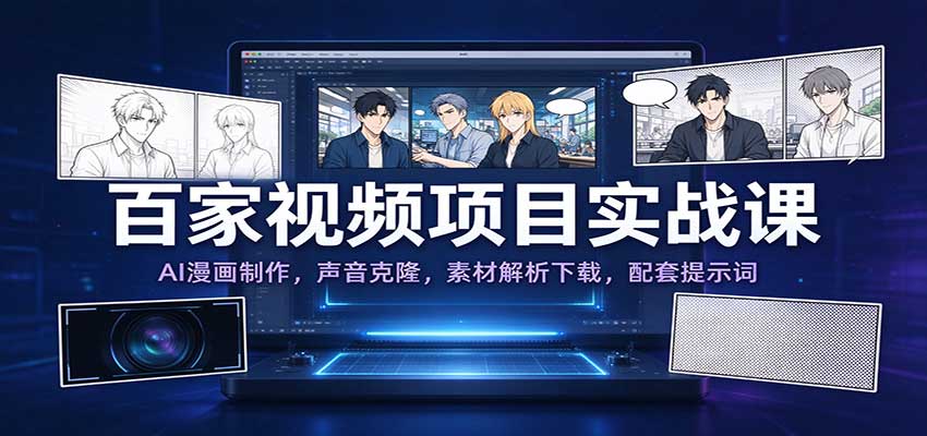 百家视频项目实战课：AI漫画制作，声音克隆，素材解析下载，配套提示词-知创网