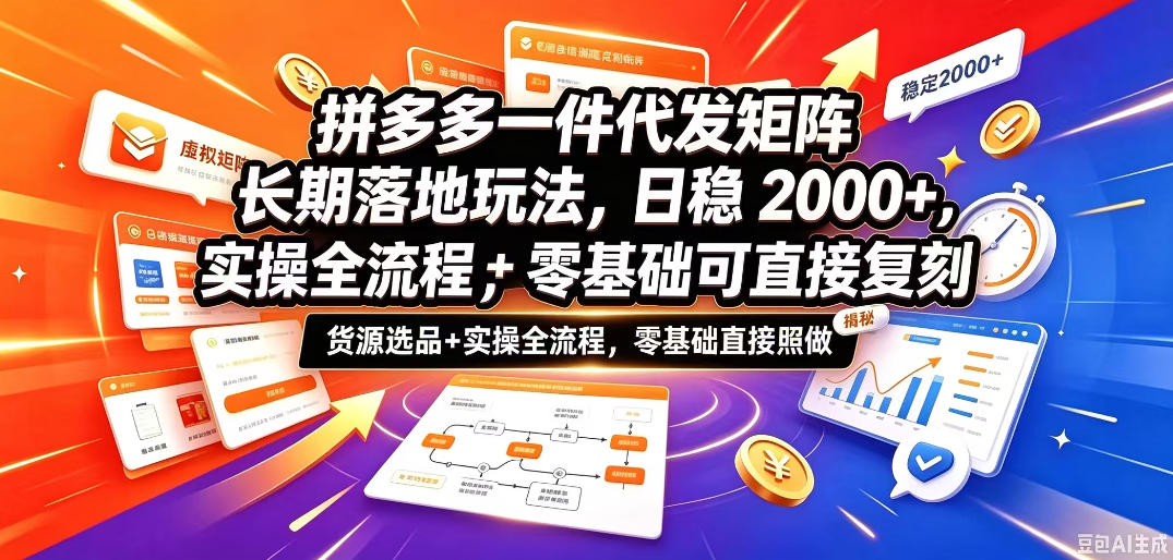 拼多多一件代发矩阵长期落地玩法，日稳入2k+，选品货源+实操全流程，零基础可直接复刻【拆解】-知创网