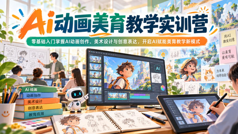 Ai动画美育教学实训营，零基础入门掌握AI动画创作、美术设计与创意表达，开启AI赋能美育教学新模式-知创网