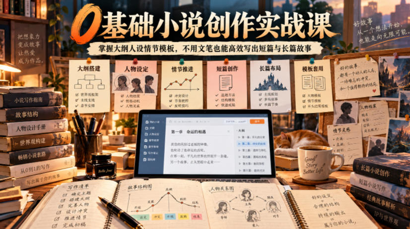 0基础小说创作实战课｜掌握大纲人设情节模板，不用文笔也能高效写出短篇与长篇故事-知创网