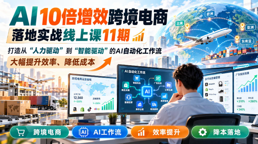 AI 10倍增效跨境电商落地实战线上课11期，打造从人力驱动到智能驱动的AI自动化工作流，大幅提升效率、降低成本-知创网