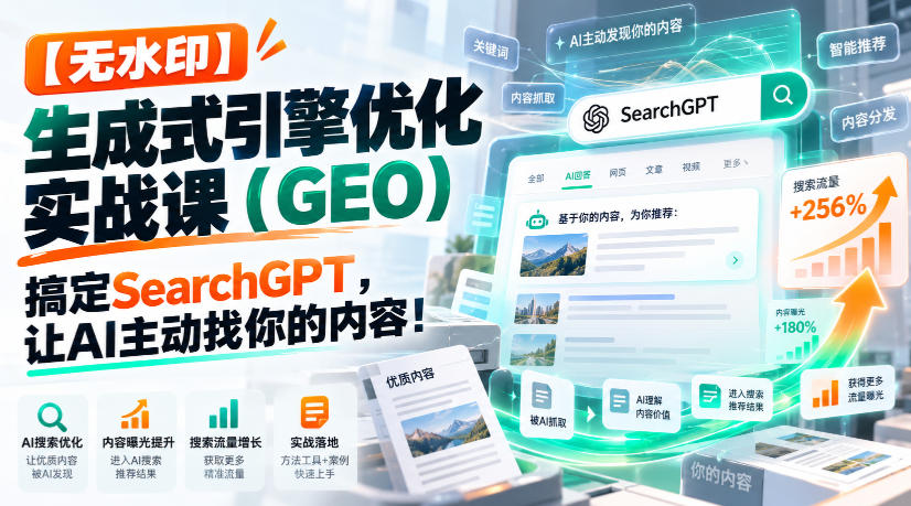 【无水印】生成式引擎优化（GEO）实战课：搞定SearchGPT，让AI主动找你的内容！【原创双语字幕】-知创网