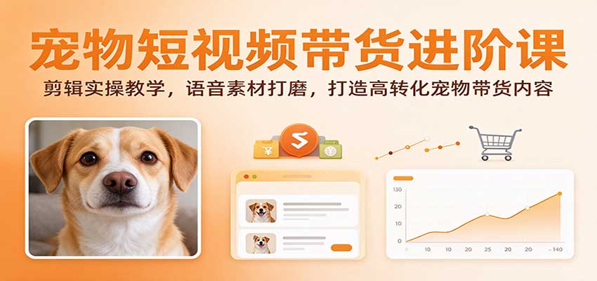 宠物短视频带货进阶课：剪辑实操教学，语音素材打磨，打造高转化宠物带货内容-知创网