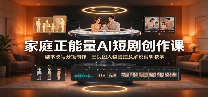 家庭正能量AI短剧创作课：剧本改写分镜制作，三视图人物管控及解说剪辑教学-知创网