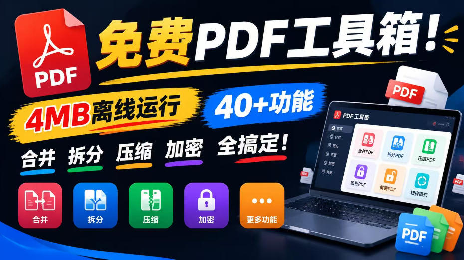 免费PDF工具箱！4MB离线运行，40+功能，合并拆分压缩加密全搞定！-知创网