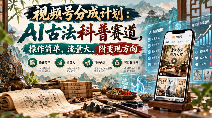视频号分成计划:AI古法科普赛道,操作简单,流量大,附变现方向-知创网
