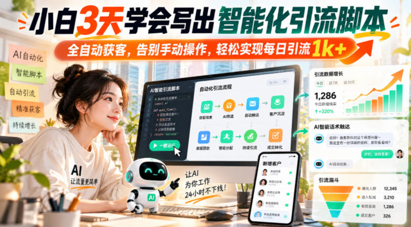 小白3天学会写出智能化引流脚本，全自动获客，告别手动操作，轻松实现每日引流1k+-知创网