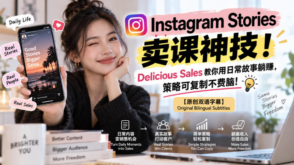 Instagram Stories卖课神技！Delicious Sales教你用日常故事躺賺，策略可复制不费脑！【原创双语字幕】-知创网