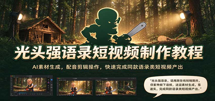 光头强语录短视频制作教程：AI素材生成，配音剪辑操作，快速完成同款语录类短视频产出-知创网