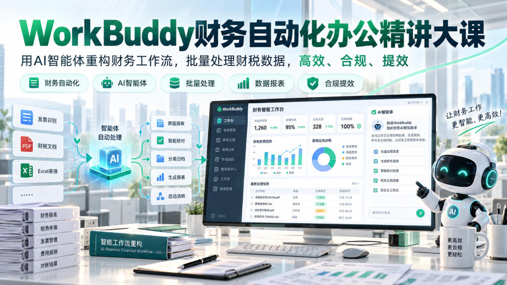 WorkBuddy财务自动化办公精讲大课，用AI智能体重构财务工作流，批量处理财税数据，高效、合规、提效-知创网