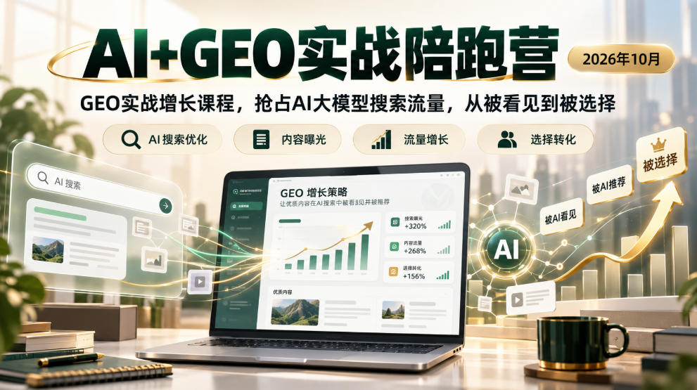 AI+GEO实战陪跑营2026年10月，GEO实战增长课程，抢占AI大模型搜索流量，从被看见到被选择-知创网