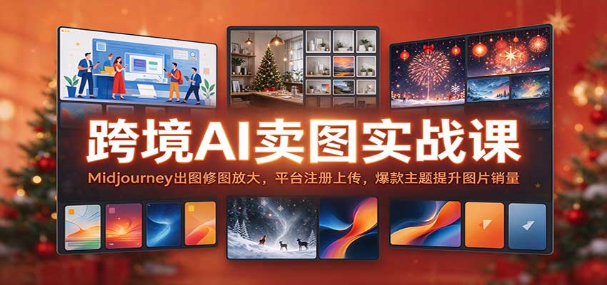 跨境AI卖图实战课：Midjourney出图修图放大，平台注册上传，爆款主题提升图片销量-知创网