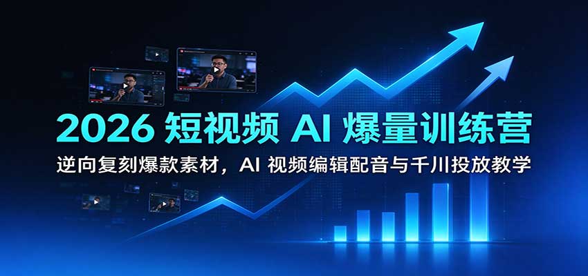 2026短视频AI爆量训练营：逆向复刻爆款素材，AI视频编辑配音与千川投放教学-知创网