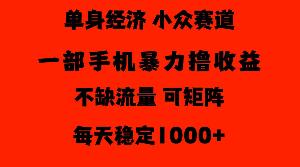 26年暴力单身经济，稳定日入500-1k，不缺流量，流量极大，冷门小众赛道，门槛低小白轻松上手【揭秘】-知创网