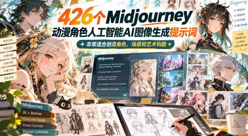 426个Midjourney动漫角色人工智能AI图像生成提示词，非常适合创造角色、场景和艺术构图-知创网