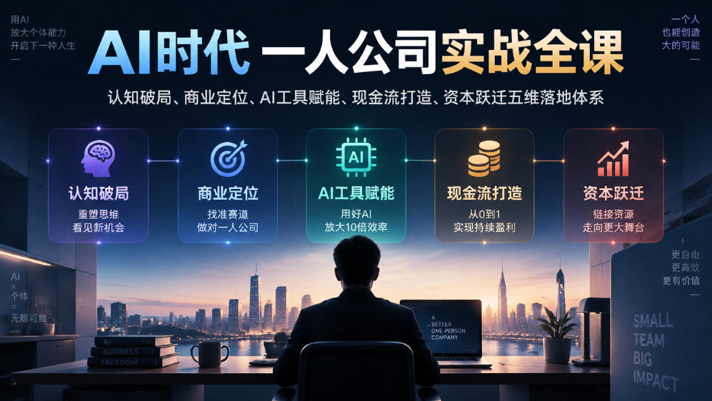 AI时代一人公司实战全课｜认知破局、商业定位、AI工具赋能、现金流打造、资本跃迁五维落地体系-知创网