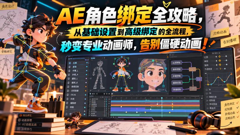 【无水印】AE角色绑定全攻略，从基础设置到高级绑定的全流程，秒变专业动画师，告别僵硬动画！【原创双语字幕】-知创网