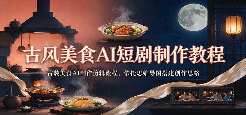 古风美食AI短剧制作教程：古装美食AI制作剪辑流程，依托思维导图搭建创作思路-知创网