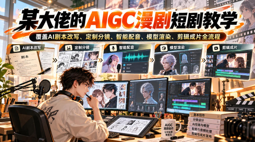 某大佬的AIGC漫剧短剧教学,覆盖AI剧本改写、定制分镜、智能配音、模型渲染、剪辑成片全流程-知创网