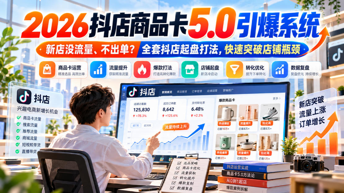 2026抖店商品卡5.0引爆系统，新店没流量、不出单？全套抖店起盘打法，快速突破店铺瓶颈-知创网