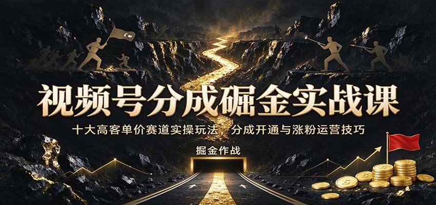 视频号分成掘金实战课：十大高客单价赛道实操玩法，分成开通与涨粉运营技巧-知创网