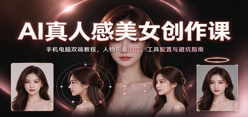 AI真人感美女创作课：手机电脑双端教程，人物形象固定，工具配置与避坑指南-知创网