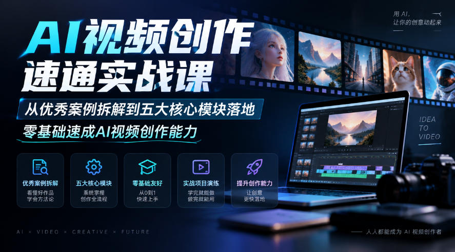 AI视频创作速通实战课｜从优秀案例拆解到五大核心模块落地，零基础速成AI视频创作能力-知创网