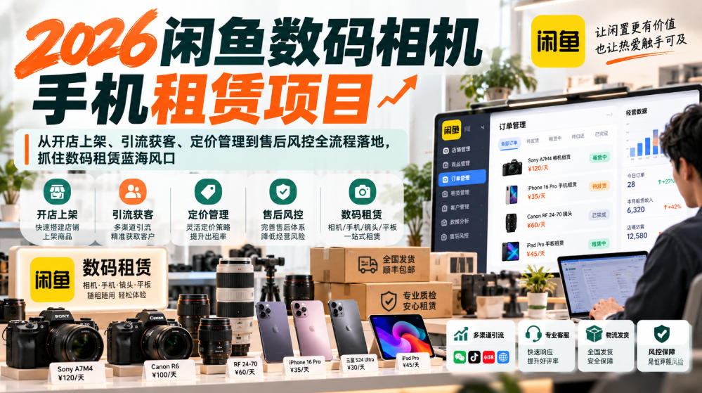 2026闲鱼数码相机手机租赁项目，从开店上架、引流获客、定价管理到售后风控全流程落地，抓住数码租赁蓝海风口-知创网
