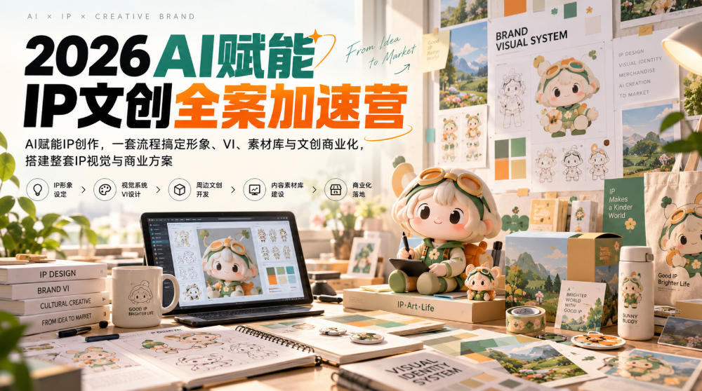 2026AI赋能ip文创全案加速营，AI赋能IP创作，一套流程搞定形象、VI、素材库与文创商业化，搭建整套IP视觉与商业方案-知创网