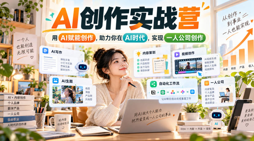AI创作实战营，用AI赋能创作，助力你在AI时代，实现一人公司创作-知创网