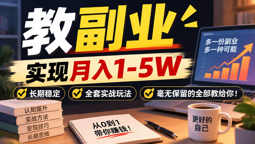 “教副业”实现月入1-5W，长期稳定，全套实战玩法毫无保留的全部教给你！【揭秘】-知创网