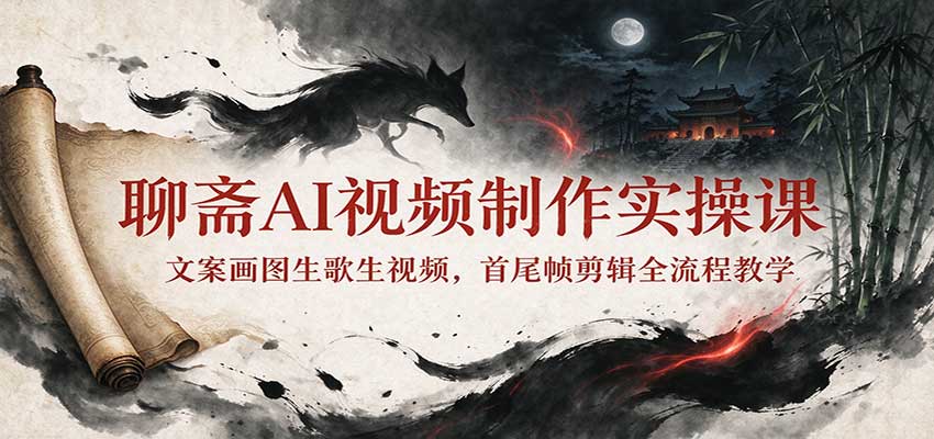聊斋AI视频制作实操课：文案画图生歌生视频，首尾帧剪辑全流程教学-知创网