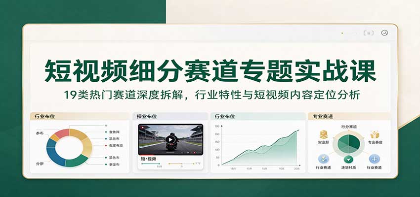 短视频细分赛道专题实战课：19类热门赛道深度拆解，行业特性与短视频内容定位分析-知创网