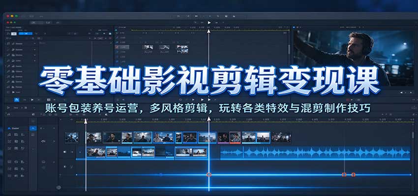 零基础影视剪辑变现课：账号包装养号运营，多风格剪辑，玩转各类特效与混剪制作技巧-知创网