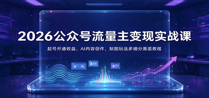 2026公众号流量主变现实战课：起号开通收益，AI内容创作，贴图玩法多细分赛道教程-知创网